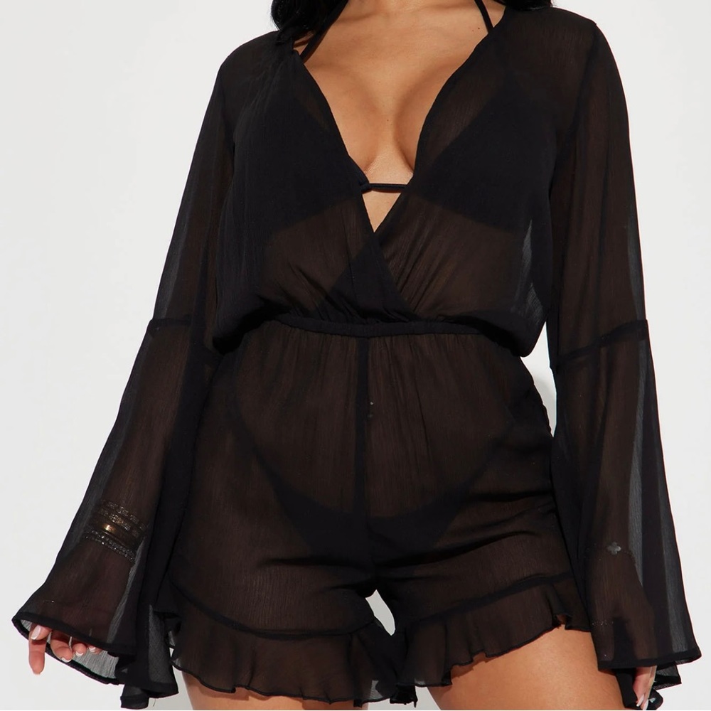 Fashion Nova | Black Mesh Romper